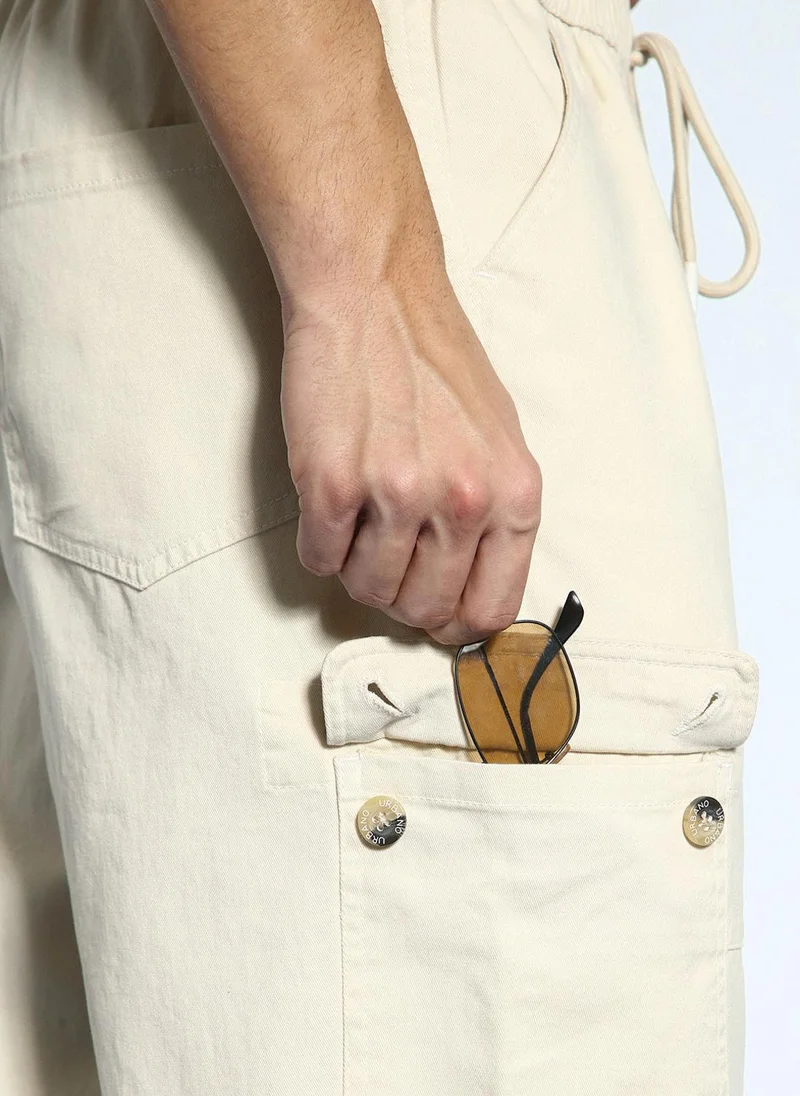 Urbano Fashion  Urbano Fashion Men's Cream Loose Baggy Fit Cargo Jogger Chino Pant with 6 Pockets Stretchable for Men | Best Price UAE